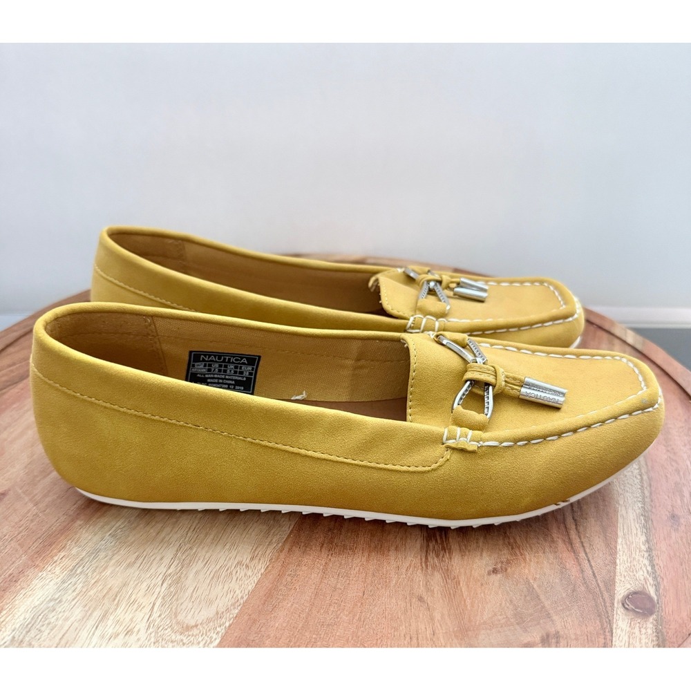 Nautica Aryann Womens Mustard Yellow Faux Suede Slip On‎ Loafers Size 7.5